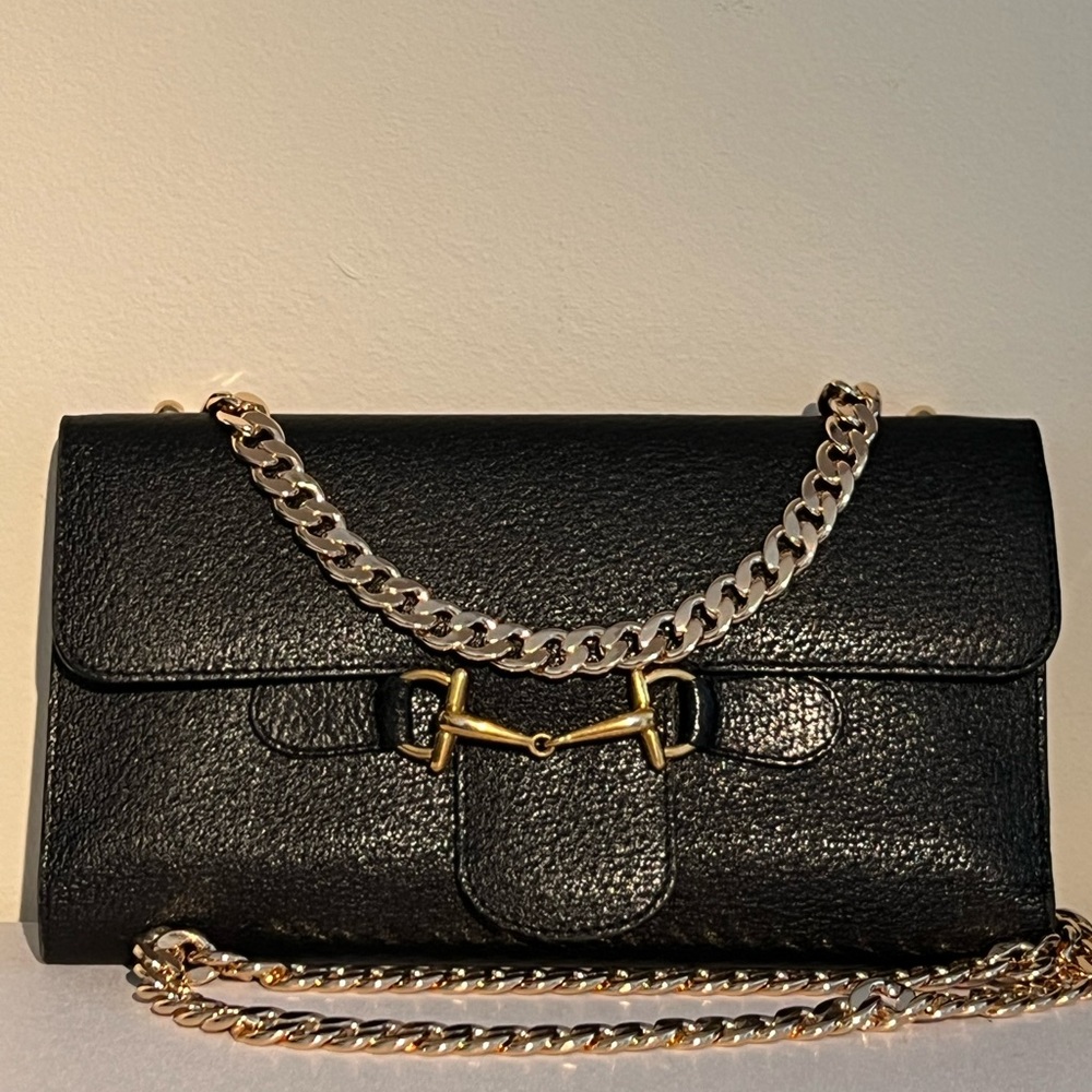 Gucci Black leather Horse-bit Wallet WOC Crossbody Bag